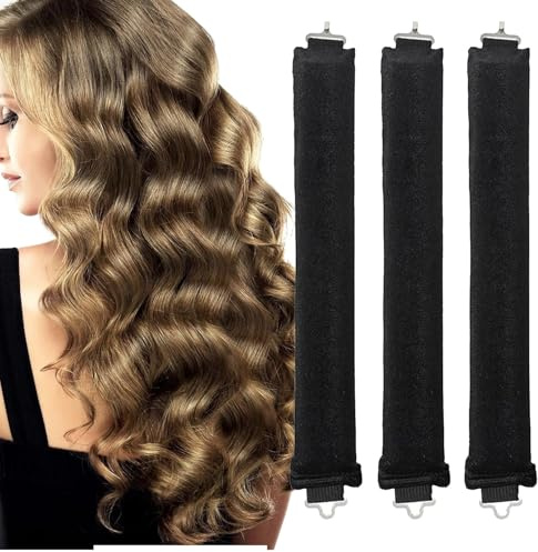 STQDEU 3-teiliger hitzefreier Lockenstab, hitzefreie Locken über Nacht, dicker 3CM Haarhaken locken über nacht,lockenwickler über nacht für natürliche Locken (Black, S)