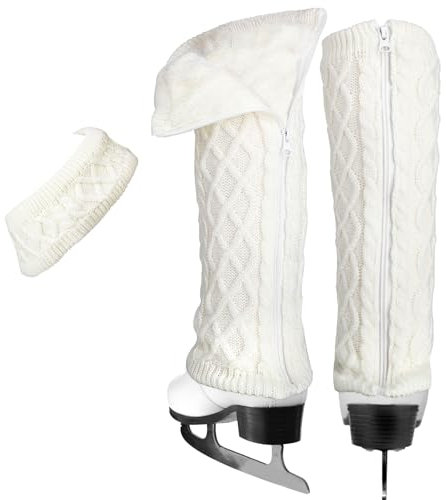TUYUU Warme Beinstulpen und Stirnband-Set mit Fleece gefüttert für Eiskunstlauf, Hockey, Eislaufen, Eislauf-Zubehör, Weiß lang, Lange
