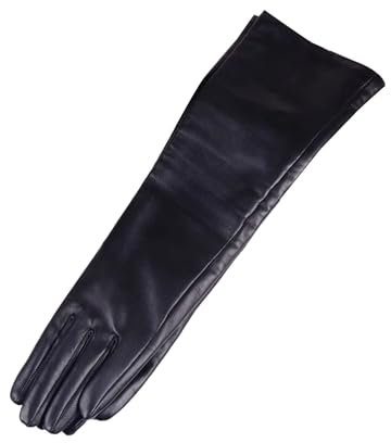 Women's Ladies Real Leather Sheepskin Fashion Overlength Party Evening Wedding Opera Long Gloves black S-30cm
