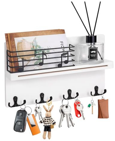 homdat Porte-clés pour Mur, Porte-clés avec 4 Crochets Doubles et clôture, Organiseur Mural en Bois avec étagère pour entrée, vestiaire