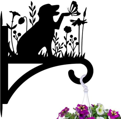peacoblue Iron Plant Hangers Holder Large 30x38cm for Outdoor Indoor Hanging Plants Fern Pots, Lantern, Bird Feeder, Wind Chimes, Metal Wall Brackets Hooks for Porch, Garden, Home(Dog) | 12x15 Weather Resistant Metal Holder for Hanging Plants, Flower Pots, Lanterns, Bird Feeders, Porch & Garden