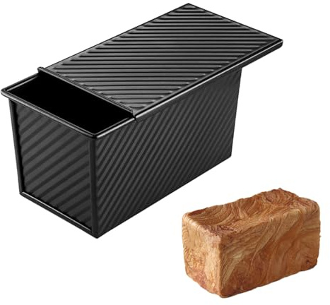 Alipis Molde Para Hornear Pan Tostado De Capacidad 450 Gramos Con Tapa, Acero Al Carbono Antiadherente, Caja Para Tostadas Diseño Ondulado, Apto Para Panadería y Repostería Doméstica