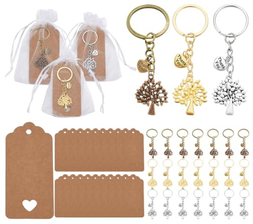arricraft 24 Set Regali di Apprezzamento dei Dipendenti, Albero della Lega della Vita Portachiavi viene fornito con Kraft Thank You Card per Team Apprezzamento Collega Gift Set