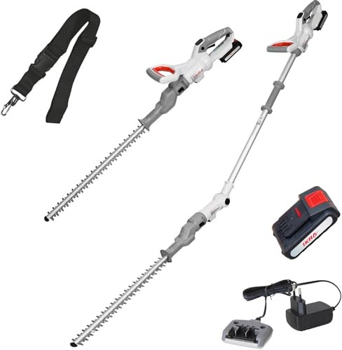IKRA 2in1 Akku Heckenschere ICPH 2050 mit Teleskopstange für hohe Hecken, inkl. Akku 20V, Ladestation & Schultergurt