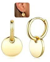 LOLIAS 14K Creolen Gold Ohrringe Silber 925 Hängend Ohrringe Gold Creolen mit Rundem Coin Anhänger Hypoallergene Tropfen Ohrringe für Damen Mädchen