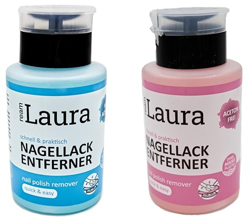 ream | Laura Nagellackentferner Set mit Pumpkopf | Acetonfrei & mit Aceton für schonende oder besonders gründliche Nagellackentfernung | 2× 200ml | Flasche frei von Mikroplastik