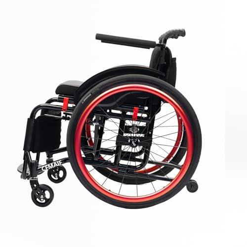 CFMAIF Rollstuhl Faltbar Leicht Reiserollstuhl, Faltrollstuhl, Manuelle Bremse, Transportrollstuhl, Aluminium，Für Behinderte(42cm/16.5 seat,Red)