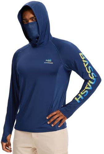 Bassdash Sudadera con Capucha Hombre con Mascarilla, UPF 50+, Estampado de Pesca, Manga Larga, Tejido Técnico Transpirable y Secado Rápido, Modelo FS47M