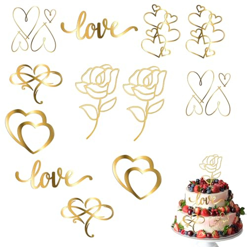 12 Stück Kuchen Deko Acryl Herz Kuchendeko Kuchendekorationsset Torten Deko Herzform Cake Topper Hochzeit Herzen Tortendeko DIY Kuchenzubehör für Hochzeit Jahrestag Geburtstag Party