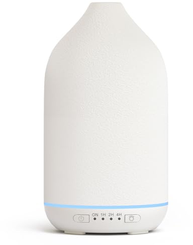 SALKING Diffusore di Oli Essenziali 200ml, Diffusore Aromatico in Ceramica, Ultrasuoni Aromaterapia Diffusore con LED a 7 Colori, Senza BPA, Spegnimento Automatico, per Yoga,Spa,Camera da Letto