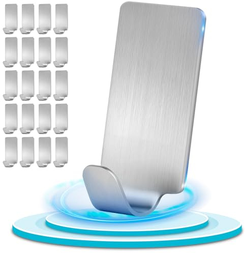 Pamofuper 20 Pezzi Ganci Adesivi in Acciaio Inossidabile 304, Appendini Adesivi, Non Richiede Foratura, Gancio Adesivo per uso Domestico, Bagno e Cucina