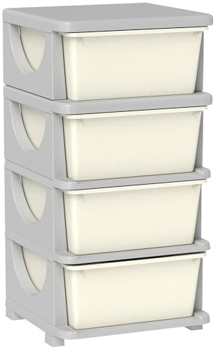 HOMCOM 4 Drawers Plastic Storage Units, 4 Tier Kids Storage Units, Children Toy Chest for Nursery, Playroom, Bedroom, Cream