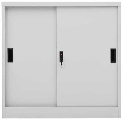 Homgoday Stahl Aktenschrank mit Schiebetür, 2 Regale, hellgrau, 90x40x90 cm - für sichere Dokumentenlagerung Model335951