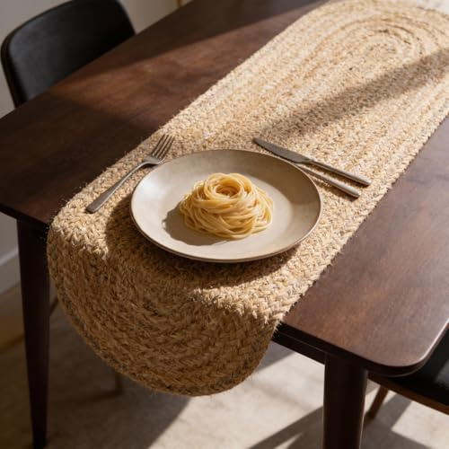 CRAFT TRADE Geflochtener Jute-Tischläufer für Hochzeiten, Partys, Bauernhaus, rustikales Vintage-Esszimmer, gewebt, handgefertigt, Sisal, natürlicher Esstischläufer, 33 x 152 cm, oval