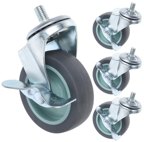 HEALSOPTHY 4 Stück Tpr Möbelrollen mit Bremse Gewindeschaft Stielrollen für Stühle und Tische 360° Drehbar Silber Hohe Manövrierfähigkeit und Langlebigkeit