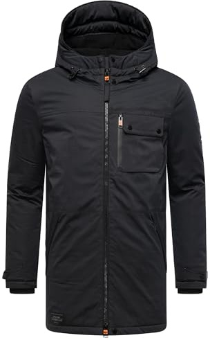 STONE HARBOUR herr varm lång vinterrock med huva Fintaan XX S-3XL, svart, S