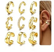 SLLAISS 9 Pezzi Ear Cuff Orecchini Donna Orecchini Senza Buco Donna | Ipoallergenici Piercing Finto Helix Cartilagine Orecchio 14K Oro Placcato Earcuffs con Regolabile Non Piercing