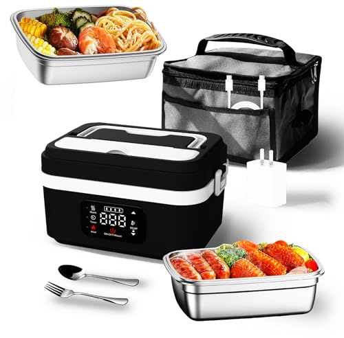 Boite Chauffante Repas Sur Batterie, Gamelle Chauffante Batterie, Lunch Box Chauffante Batteries, Avec Contrôle De La Durée Et De La Température Préréglées, Inoxydable, Pour Bureau,Voiture,Cuisine (C)