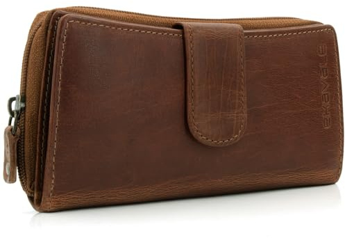 ekavale Damen Portemonnaie - Geldbörse aus feinem Rindleder - Groß Geldbeutel mit RFID-Blocker für Frauen - Viel Platz für Karten - Edles Accessoire für den Alltag (Cognac)