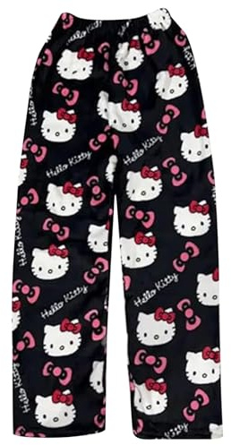 Pantalon de pyjama Kitty Flanelle douce Kawaii Pyjama Anime Confortable Dessin animé Décontracté Automne-hiver
