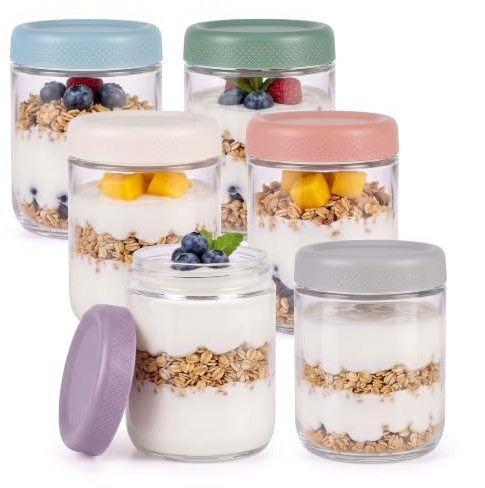 Zikenis 6 Stück Overnight Oats Gläser, 500ml Einmachgläser, Prep Gläser | für Marmelade, Chutney, Joghurt, Pudding, Einlegen, Babynahrung, Mason Jar Meal Prep Boxen