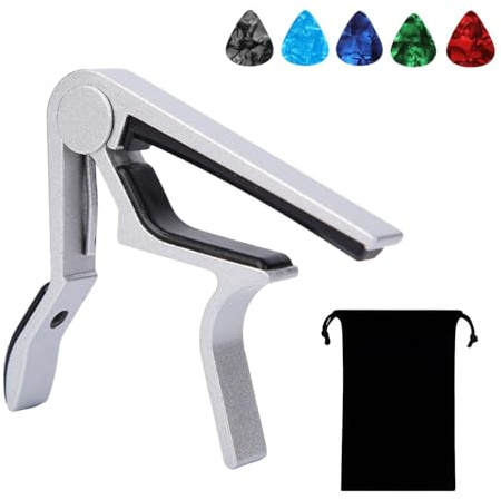 Cejilla para guitarra de 6 cuerdas, guitarra sajona acústica, guitarra eléctrica y ukelele, Cejilla para guitarra clásica, Capo para guitarra, guitarras de concierto, plateado con 5 púa