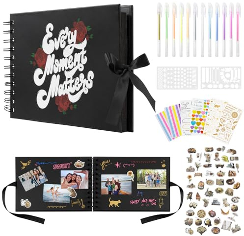Photo Album Scrapbook with 60 Black Pages, 21.5x15cm DIY Scrapbook Kit