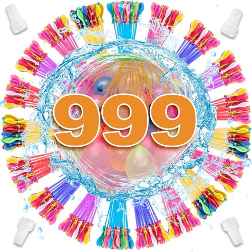 999 Stück Wasserbomben Selbstschließend,Wasserbomben Wiederverwendbar Bunte mit 4 Wasserhahn Anschluss,60 Schnellfüller,Ohne Manuelles Verknoten,Wasserballons für Strände,Poolparty
