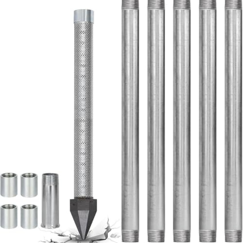 Kit per trivellazione di pozzi d'acqua in acciaio inossidabile 1-1/4, Kit per pozzi pesante, con rete da 60 maglie e 5 tubi zincati, per terreno morbido