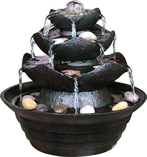 dobar 96410e Fuente Decorativa para Cuarto de Poli-Resina en imitación de Piedra con Piedras Decorativas, Juego de Agua con Bomba para Interior, plástico, Color Negro, 22,2 x 22,2 x 20,6 cm