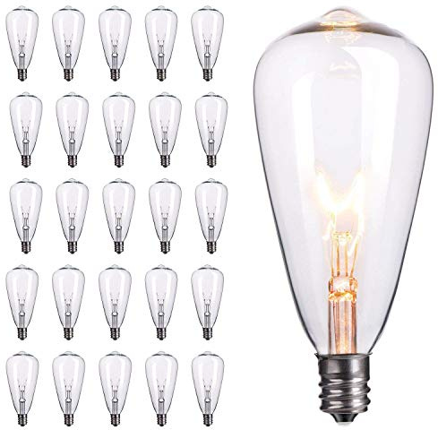 25-Pack Edison Replacement Light Bulbs,7-Watt E12 Candelabra Base ST40 Replacement Clear Glass Light Bulbs for Outdoor Patio ST40 String Lights, Warm White