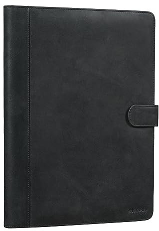 STILORD 'Lennon' Konferenzmappe Leder für 12,9 Zoll iPads Aktenmappe Dokumentenmappe DIN A4 Schreibmappe Vintage Echtleder, Farbe:anthrazit