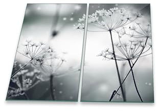 Herdabdeckplatte Abdeckung Ceranfeld Abdeckplatte Schneidebrett 2-Teilig 60x52 Pusteblume Wilder Dill Grau Spritzschutz Glasplatte Ceranfeldabdeckung Sicherheitsglas Glasschneidebrett 2x30x52