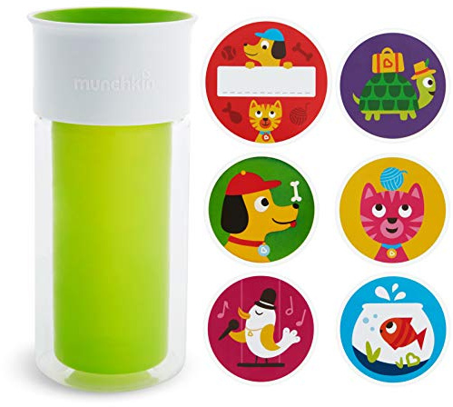 Munchkin Miracle Gobelet isotherme 360°, comprend des autocollants pour personnaliser la tasse, 266 ml, vert