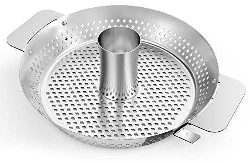 onlyfire Stainless Steel Poultry Roaster Insert, Beer Can Chicken Holder with Roasting Pan for Weber Gourmet Barbeque System