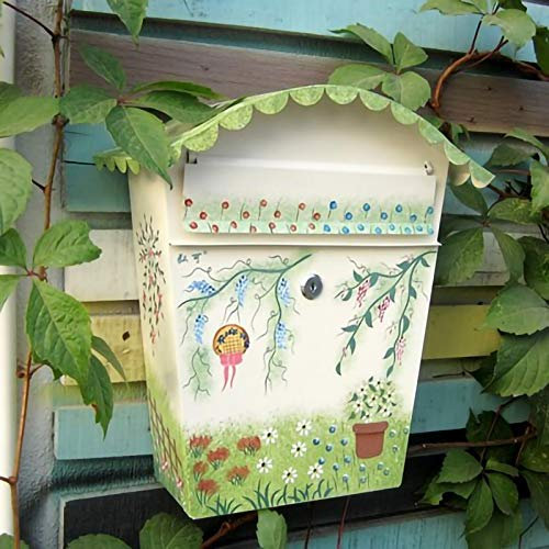 FYZS Pastorale lackierte Outdoor Mailbox Kreative kleine Briefkasten mit Schloss Wandmontierter wasserdichter Vorschlagskasten Fast, 36.5x34x13cm (Color : Green+White)