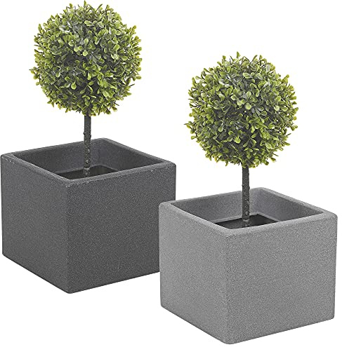 URBNLIVING Stone Effect Flower Planter 20cm Cube Plant Pot Indoor Outdoor (Charcoal)