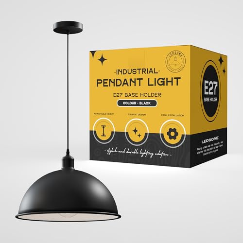 LEDSone E27 Ceiling Pendant Light Fixtures 40cm Metal Black Dome Shades Retro Industrial Hanging Lamp for Living Room Bedroom Kitchen Restaurant Loft Coffee Bar