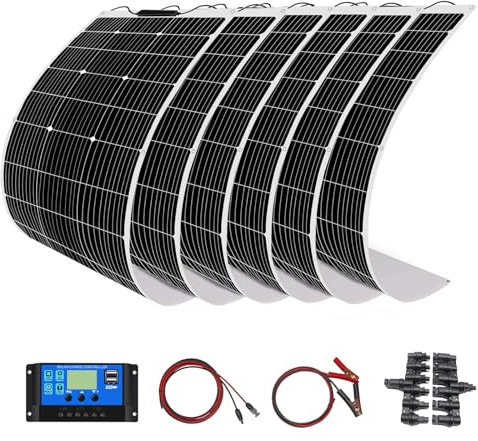Solar Panel Kit 600 Watt 12V 6pcs High Efficiency Waterproof Flexible Monocrystalline Solar Module with 60A USB Controller for RV, Roof, Boat and 12v/24v Battery Emergen Charger (600W solarpanel kit)