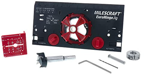 Milescraft 1342 Euro Hinge Jig – Concealed Hinge Jig, Drilling Guide, for Framed and Frameless Cabinets. Metal Drill Guide Produces Perfect Hinge Holes. 35 mm Forstner Bit Included