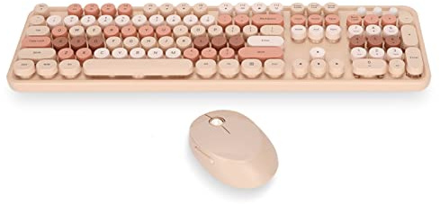 Wireless Keyboard and Mouse Combo, 104 Keys Punk Colorful Gradient Rainbow Wireless Office Set, Cute Round Keycaps Ergonomic Kit for Sweet Milk Tea Color Mixed Color