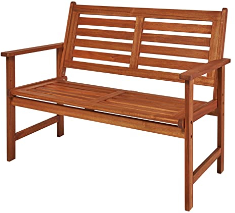 KHG Gartenbank mit Armlehnen aus geöltem Akazien-Holz für 2-3 Personen, Parkbank Massivholz, wetterfest, Outdoor, 2 Sitzer, 240 kg belastbar, Dunkelbraun