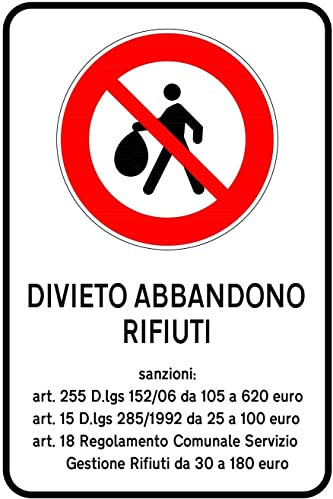 Social Crazy - Segnale in Alluminio 20x31 cm - Montaggio a Parete - Segno Informativo Resistente - Divieto Abbandono Rifiuti