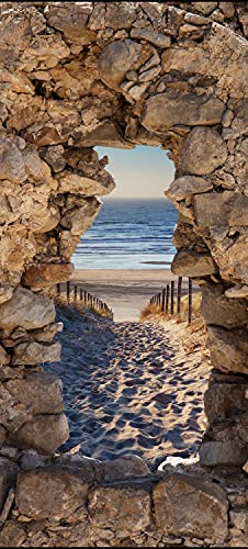 wandmotiv24 Türtapete 3D Steine, Weg zum Strand, Meer, Sand 90 x 200cm (B x H) - Selbstklebende Strukturtapete Sticker für Türen, Türfolie, Aufkleber, M1268