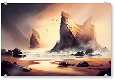 artboxONE Acrylglasbild 30x20 cm Natur Große Klippe bei Sonnenuntergang - Bild Strand dramatisch klippe
