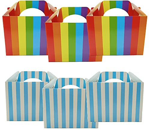 Aisamco 30 Pieces Party Treat Favour Gift Boxes (15 Rainbow & 15 Stripe) - 15.3 x 10 x 10.5cm/6.02 x 3.94 x 4.13 inches -Cake Bakery Treats Box for Goodies Birthdays, Wedding and Events