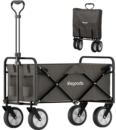 LifeGoods Carrello Spiaggia - Carrello Pieghevole Con Ruote - Carrello Spiaggia Ruote Grandi - Ruote Girevoli - 2 Supporti - Capacità Di Carico Di 70Kg - Grigio