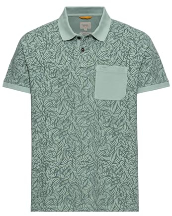 camel active Herren Piqué Poloshirt aus Reiner Baumwolle mit floralem Allover-Print Grün, Menswear-XXL