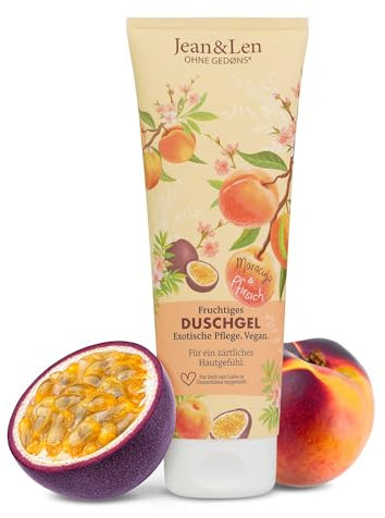 Jean & Len Gel Doccia Fruttato Alla Pesca E Maracuja, Detergente Delicato, Per Sentire La Pelle Più Morbida, Fragranza Esotica, Senza Microplastiche E Oli Minerali, Gel Doccia Vegano, 250 ml