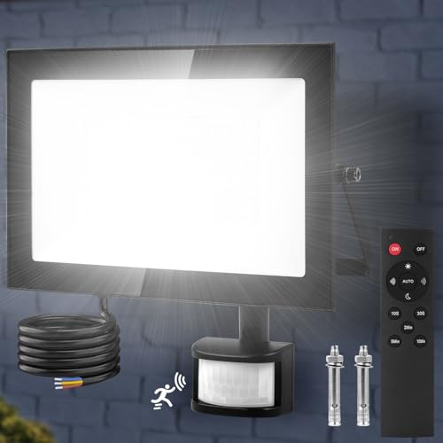 Viugreum Projecteur LED 150W Avec Détecteur de Mouvement et Télécommande - 15000LM Blanc Froid 6500K Dimmable, Étanche IP65 Avec Minuterie Pour Jardin Garage